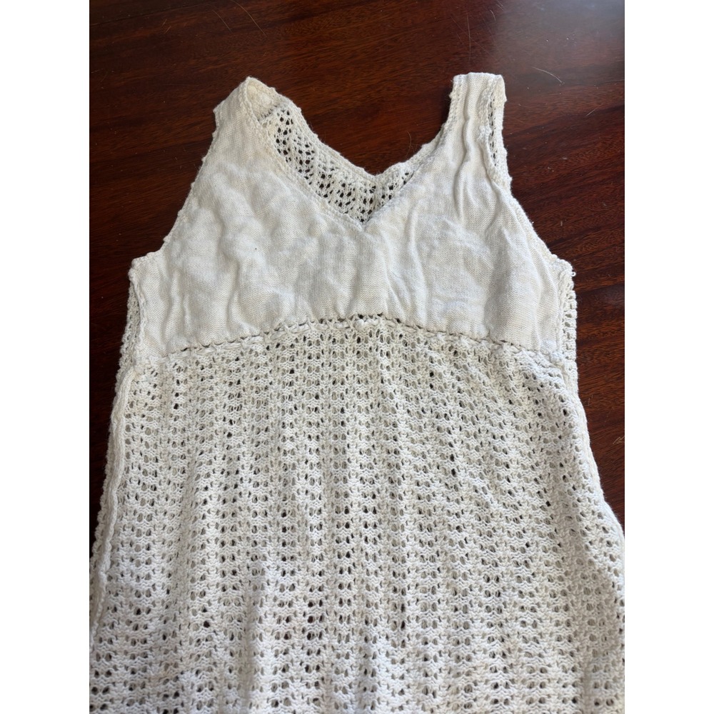 Cato Womens Babydoll Crochet Knit Tank Top M White Ramie Cotton Boho Festival - Picture 8 of 8